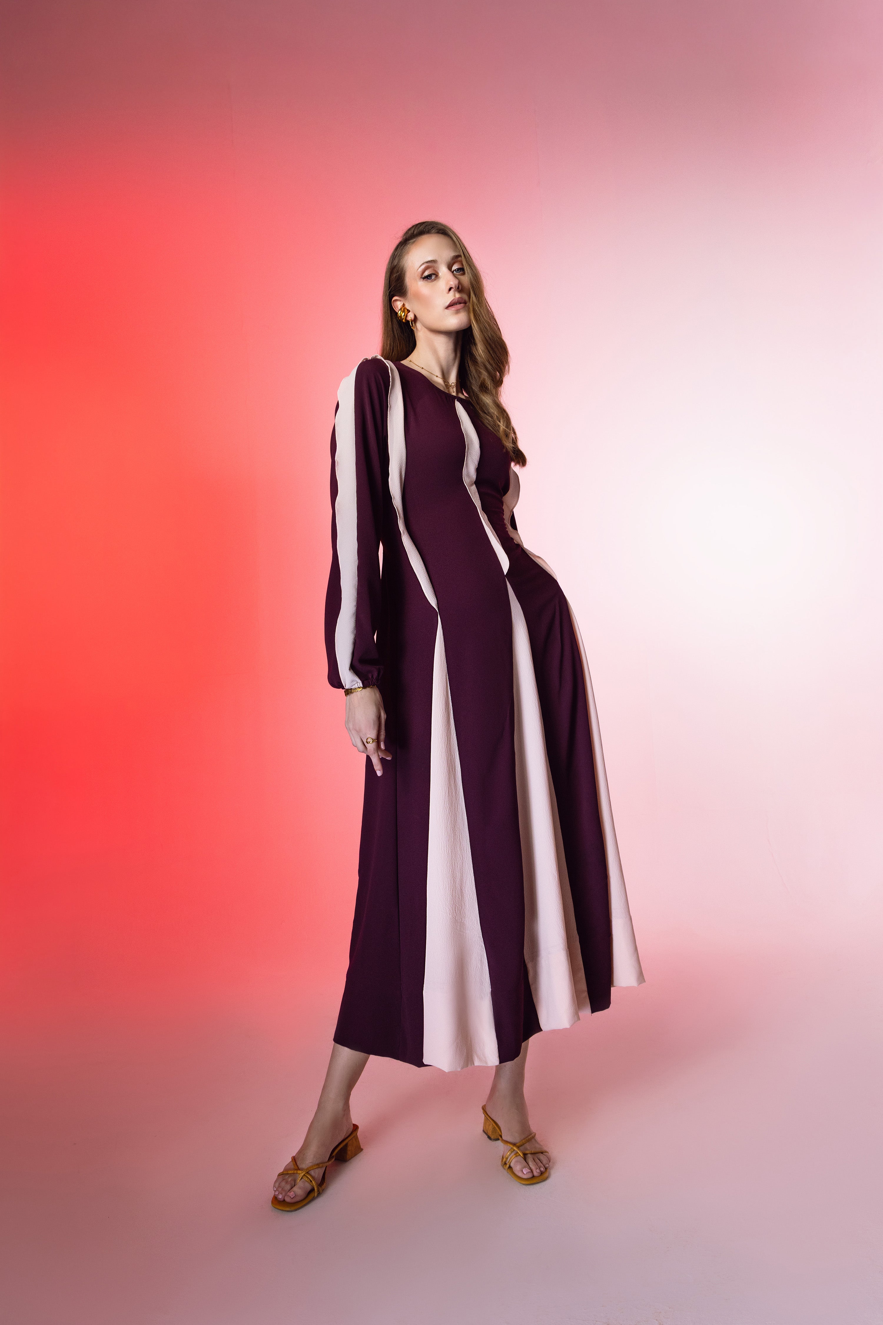 Panelled Colourblock Midi Dress