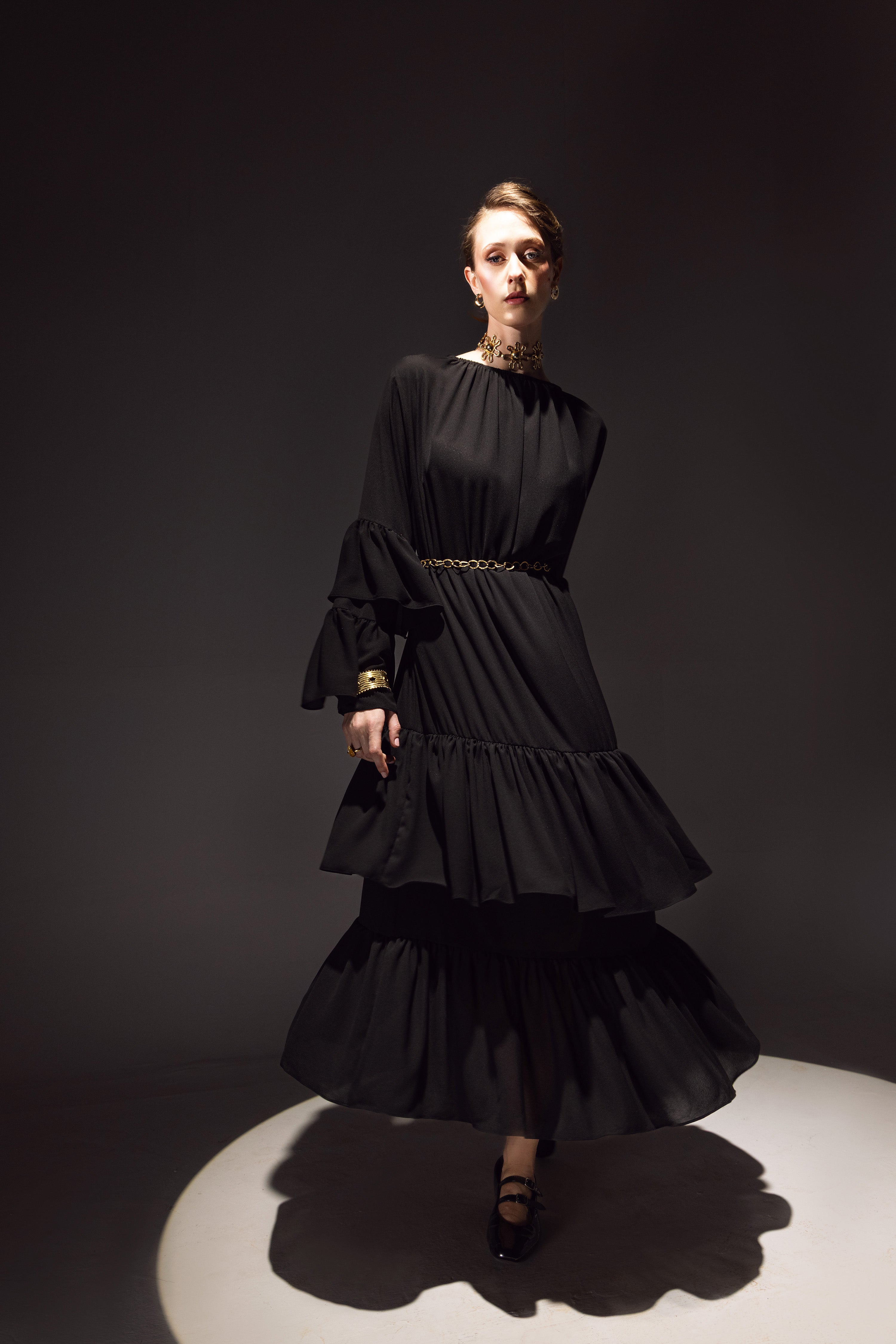 Noir Eclipse Tiered Dress